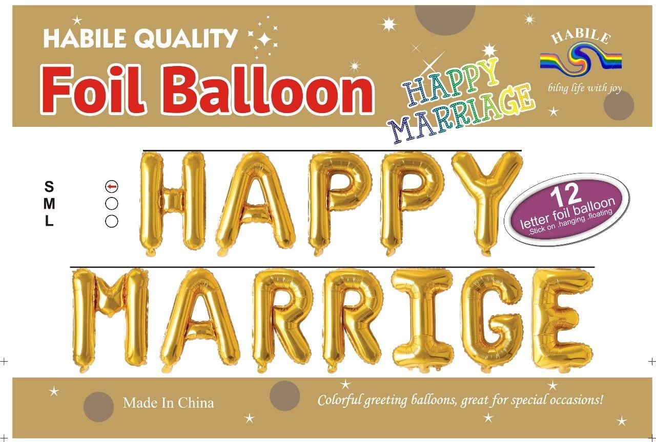 Happy Marriage Foil Balloon Set - 12 Letter