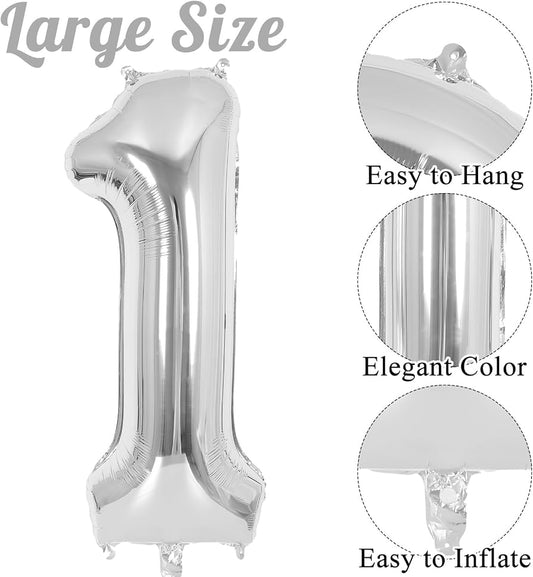 Foil number Balloons Party Decoration 16 inch (Silver)