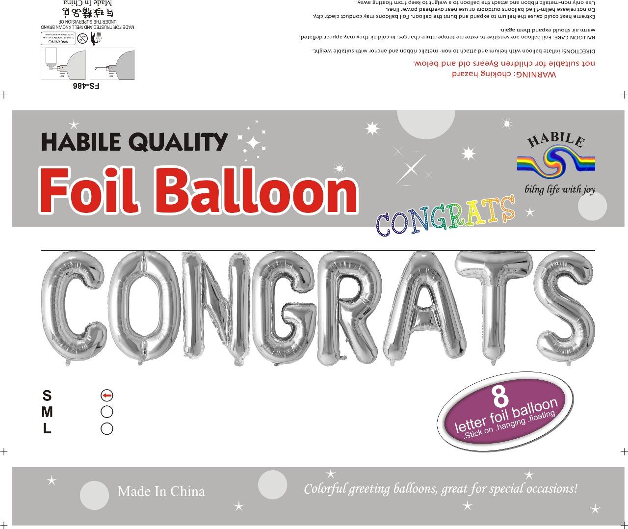 CONGRATS Foil Balloon Set – 8 Letter Silver Balloons