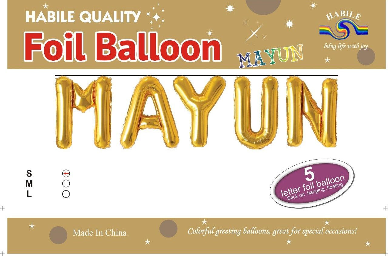 Mayun Foil Balloon Set – 5 Letter Golden Balloons