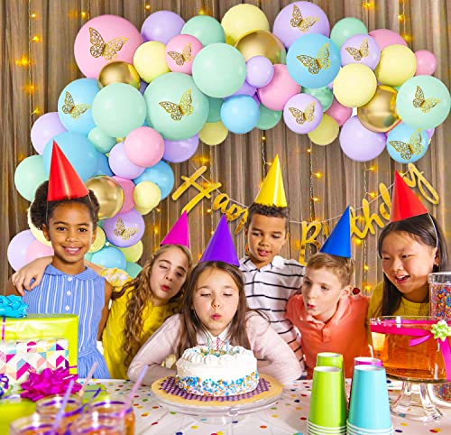81-Piece Rainbow Butterfly Birthday Decoration Kit with Golden Banner for Girls