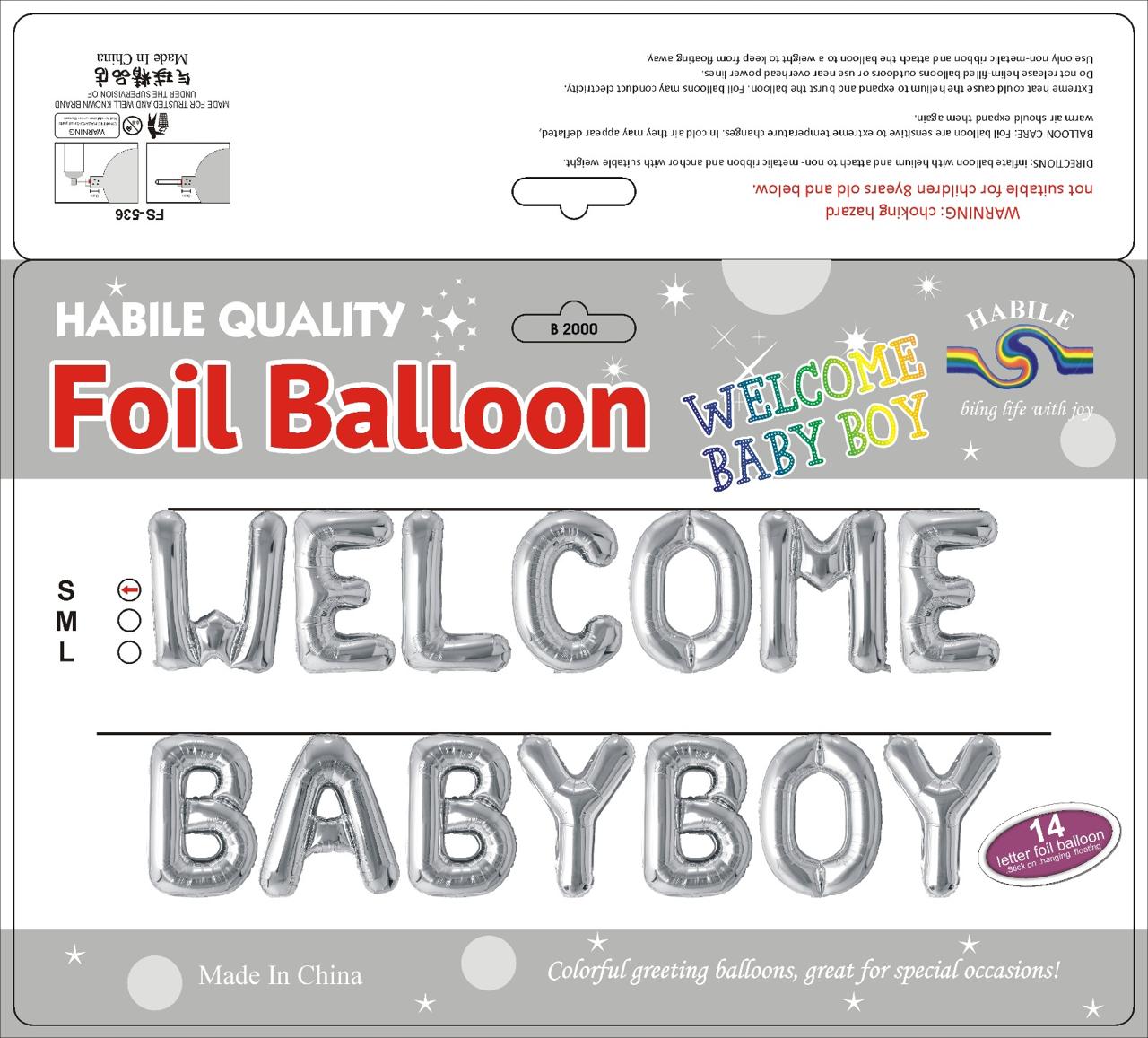 Welcome Baby Boy Foil Balloon Set – 14 Letter Silver Balloons