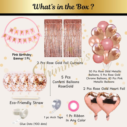Rose Gold Birthday Decoration Kit – Set of 58 Pcs