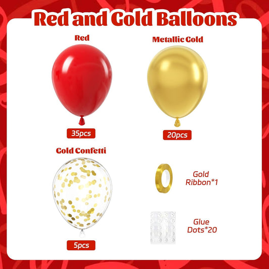 60 Pcs Metallic Gold & Red Confetti Balloons for Wedding & Birthday Party
