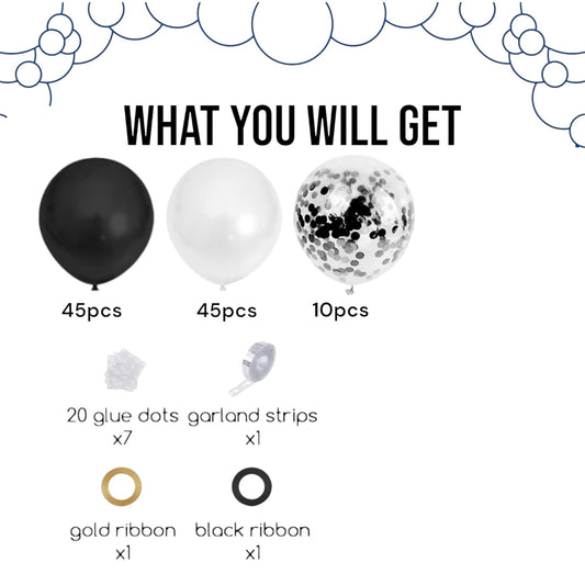 Black White Balloon Garland Kit - 110 Pcs Wedding & Birthday Party