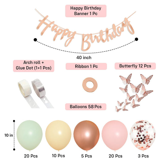 Butterfly Theme Birthday Decoration Kit For Girls - Pack of 79 Pcs