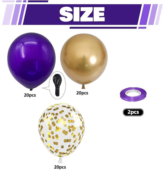 60 Pcs Metallic Gold Purple Confetti Balloons - Wedding & Birthday Party