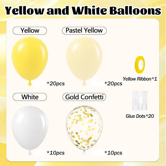 60 Pcs Metallic Yellow White Confetti Balloons for Wedding & Birthday Party
