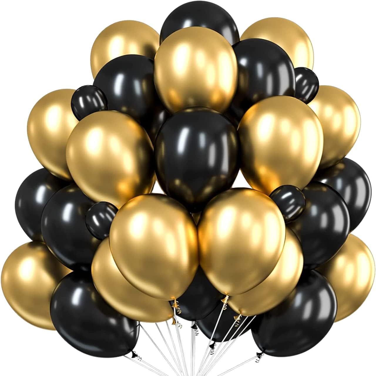 50 Pcs Black Gold Metallic Chrome Balloons for Birthday Party