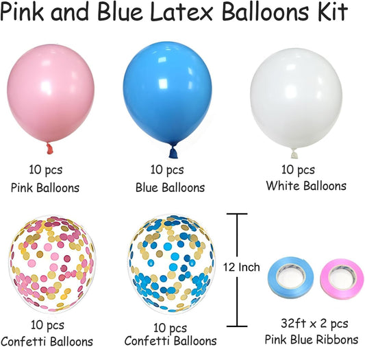 Pink Blue White Balloons 50 Pack - Party Decorations