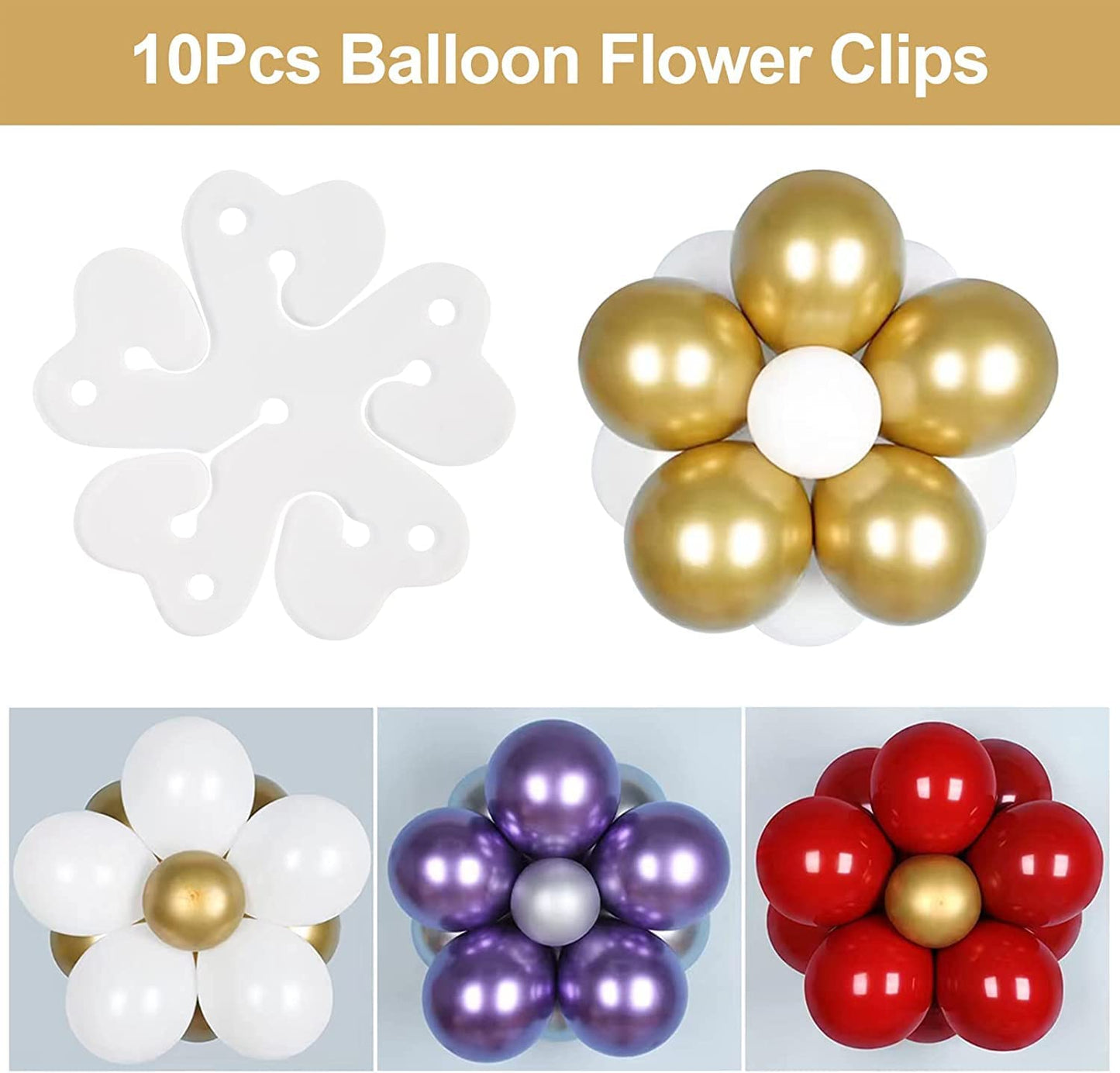 Reusable Balloon Decoration Accessories Combo Of Flower Clips Glue Dot Tape And Arch Making Strip Set Of 14 Pcs (Flower Clip with Tapes)