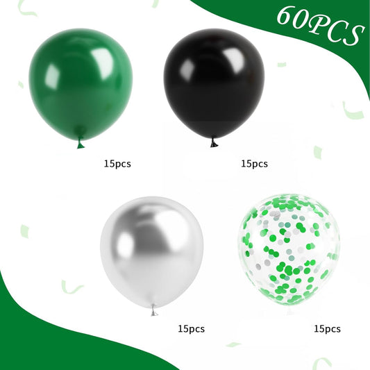 Metallic Confetti Balloons 60 Pack - Green Silver Black balloon for Wedding & Birthday Party