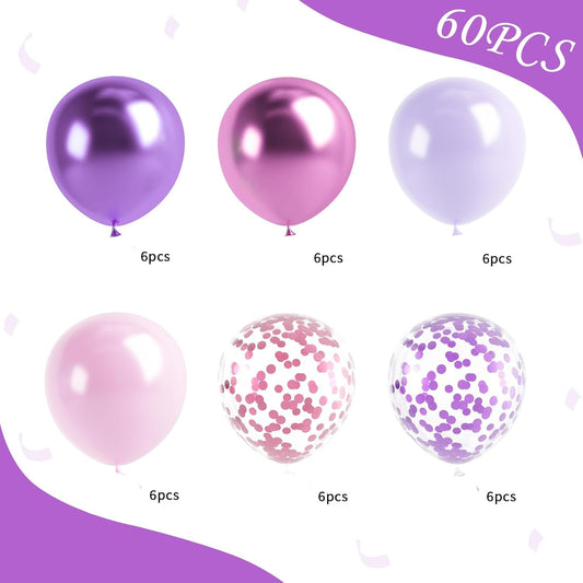 60 Pcs Metallic Pink Purple Confetti Balloons for Wedding & Birthday Party