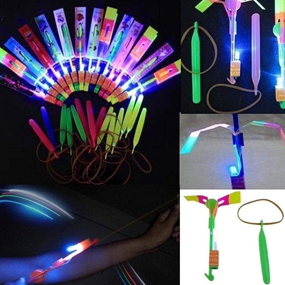 LED Flying Arrow Helicopter Toy – Slingshot Launch, Light-Up Rocket Copter (Pack of 5)