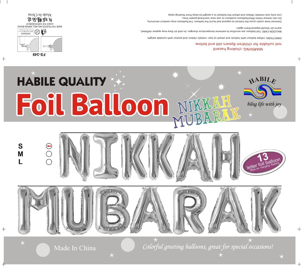 Nikkah Mubarak Foil Balloon Set - 13 Silver Letter