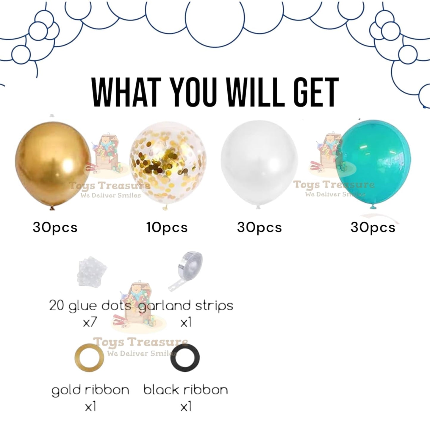 110-Piece Blue White Gold Balloon Kit for birthday Party