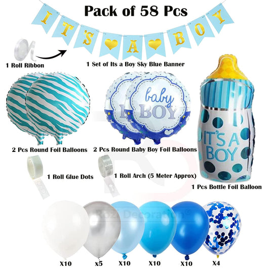 It's a Boy Theme Baby Shower Decorations for Baby Boy - Pack of 58 Pcs