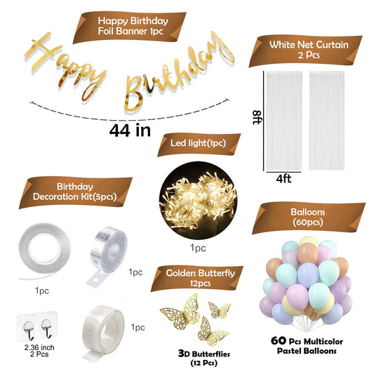 81-Piece Rainbow Butterfly Birthday Decoration Kit with Golden Banner for Girls