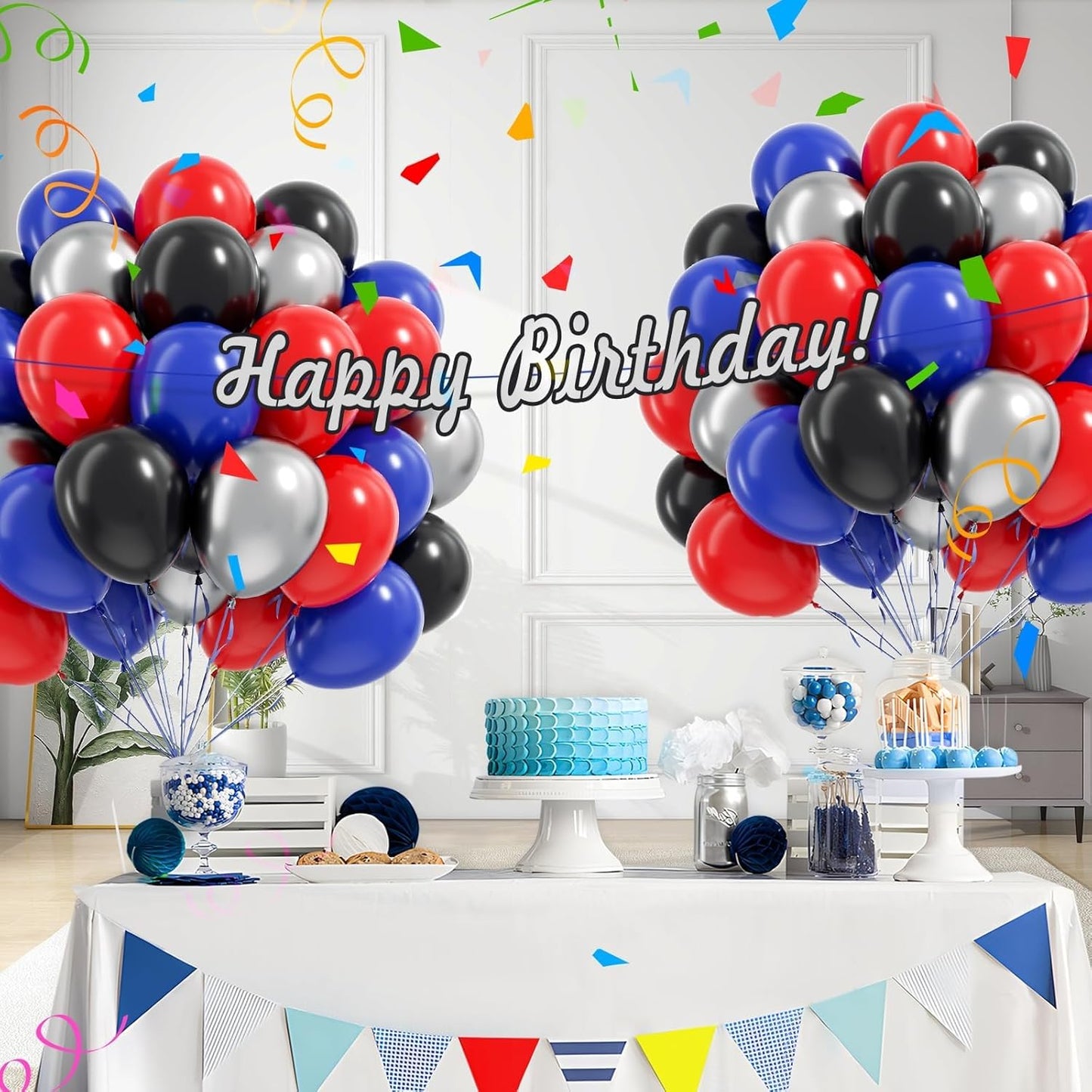 Black Red Blue Balloons 60 Pack - Patriotic Party Decorations for Wedding & Birthday Party