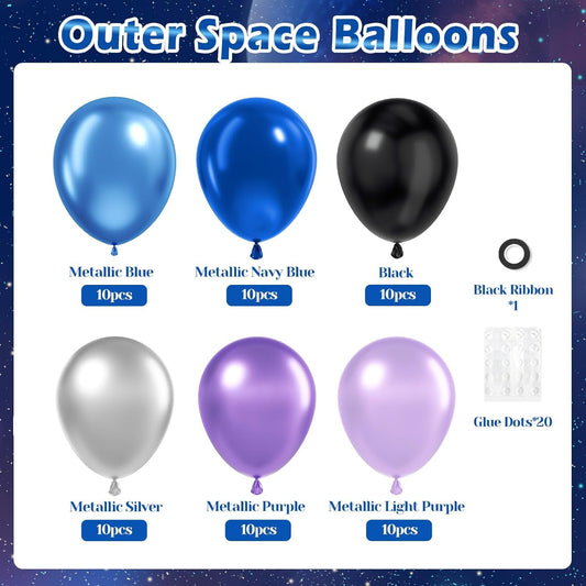 60 Pcs Metallic Blue Purple Black Balloons - Wedding & Birthday Party