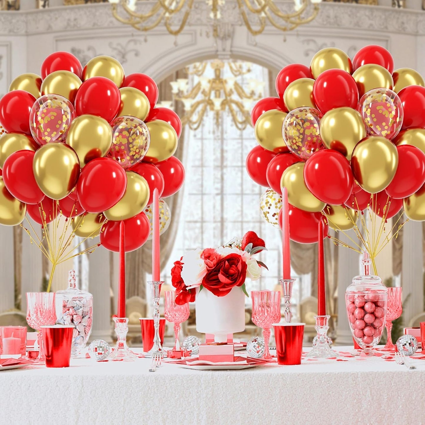 60 Pcs Metallic Gold & Red Confetti Balloons for Wedding & Birthday Party