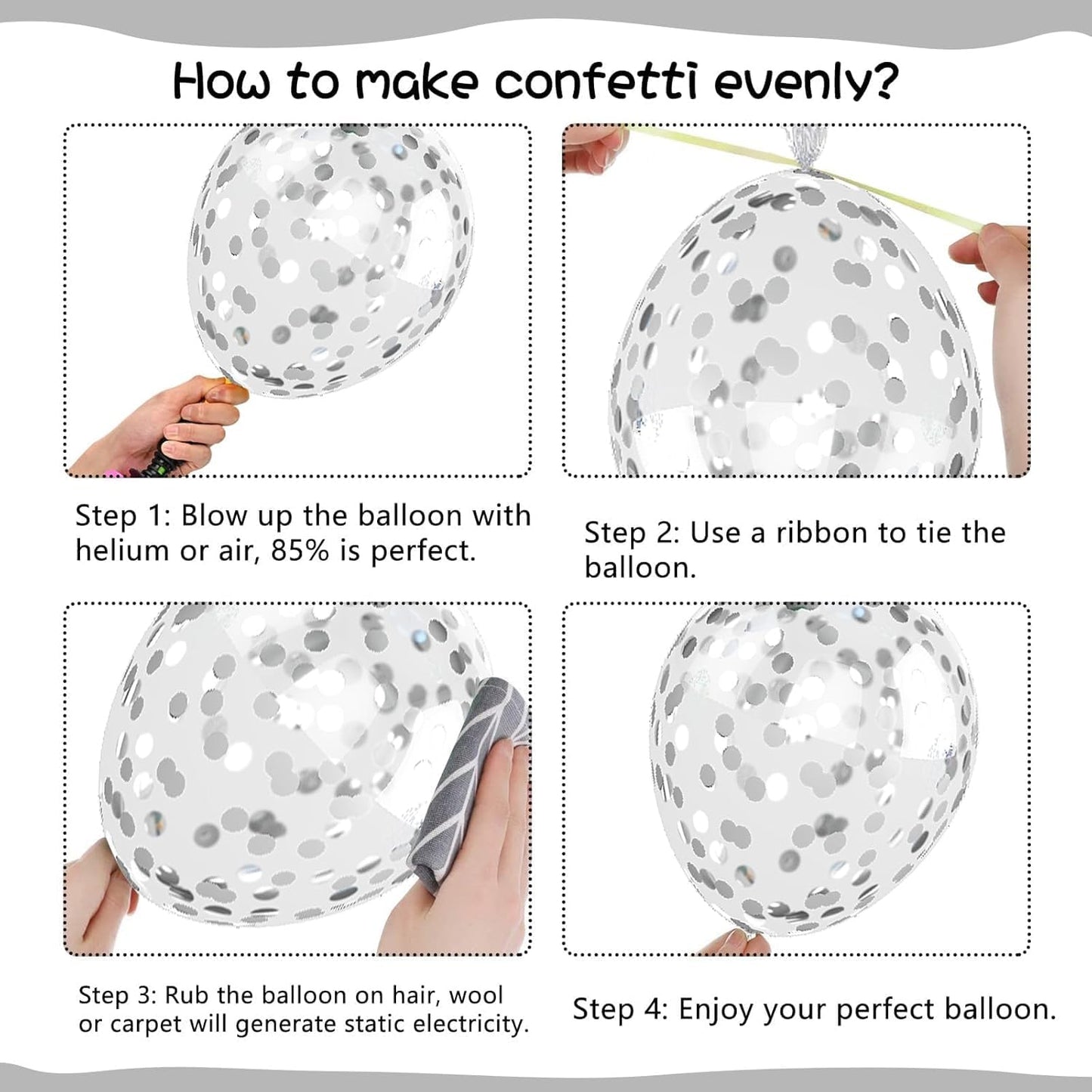 60 Pcs Metallic Purple Silver White Confetti Balloons for Wedding & Birthday Party