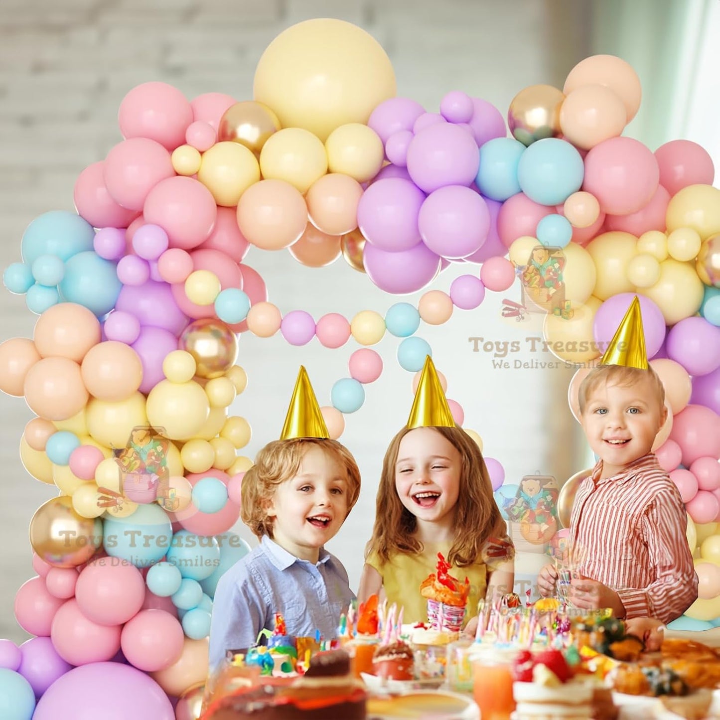 104 Pcs Happy Birthday Decoration Kit - Pastel Rainbow Balloons
