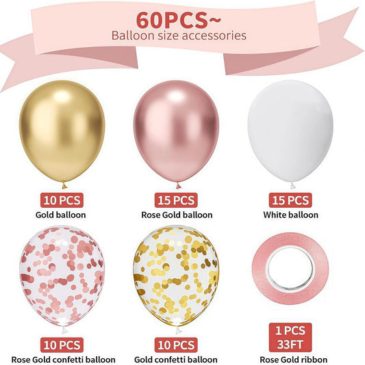 60 Pcs Metallic Rose Gold White and Gold Confetti Balloons for Wedding & Birthday Party