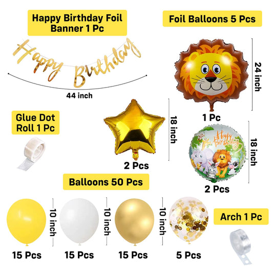 Birthday Decoration Items - 58 Pcs, Jungle Theme Birthday Decoration