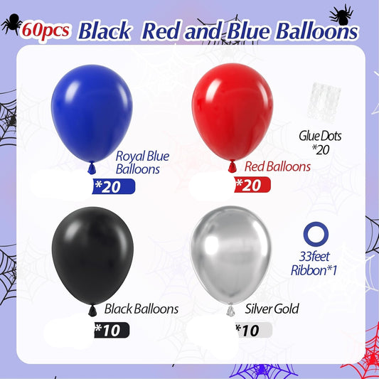 Black Red Blue Balloons 60 Pack - Patriotic Party Decorations for Wedding & Birthday Party
