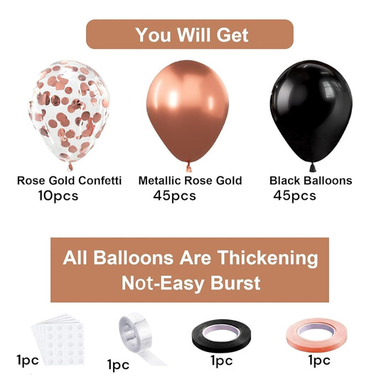 Rose Gold Black Balloon Garland Kit - 104Pcs Party Decoration