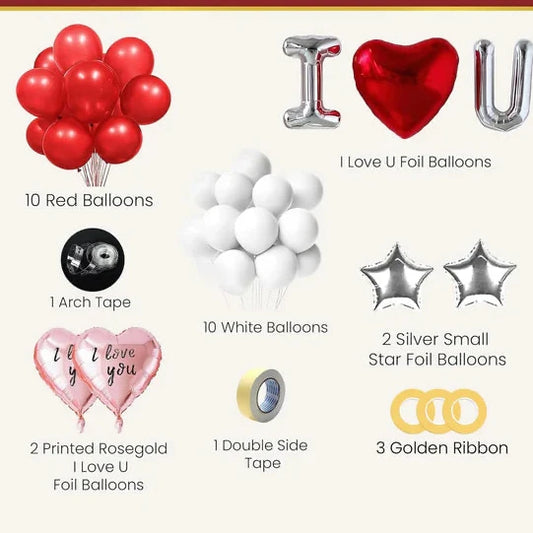 Romantic I Love You Balloon Decoration Kit – Set Of 32 Pcs
