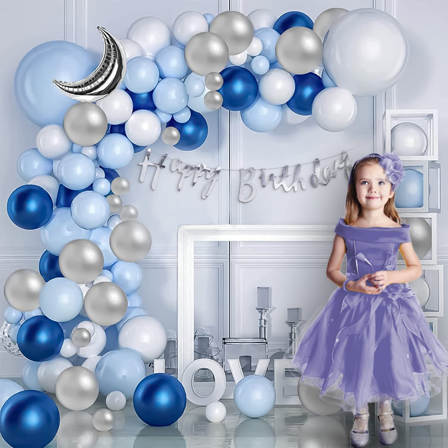 Blue Theme Birthday Decoration Items Kit For Boys - 64 Pcs Combo