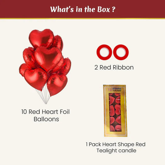 Romantic Red Heart Balloon & Candle Decoration Set – 13 Pcs