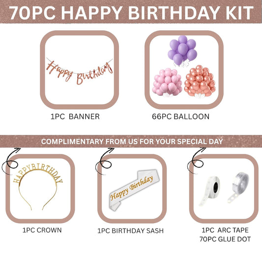 Happy Birthday Decoration Kit for Girls - Set of 70 Pcs