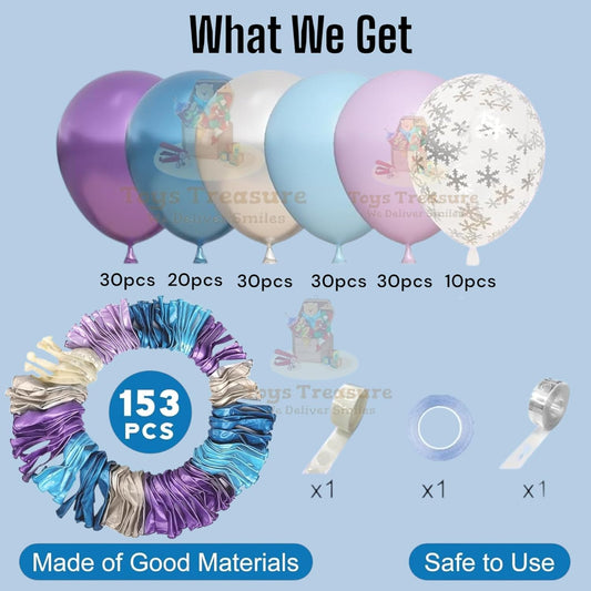 Blue, Purple and Silver Latex Metallic Confetti Balloons kit - 153 Pcs Pack