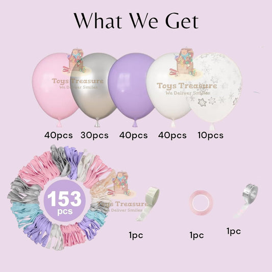 Purple Silver Latex Metallic Confetti Balloons kit - 153 Pcs Pack