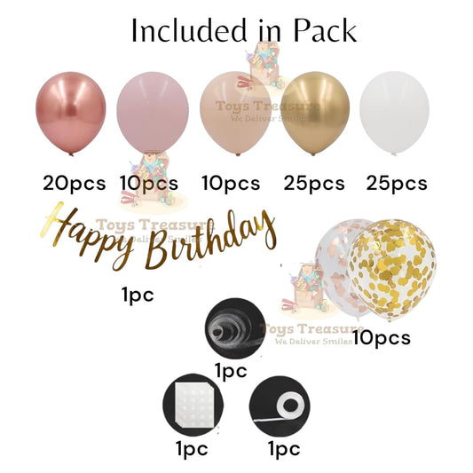 Rose Gold Pink Birthday Decorations Kit for Girls - 104 Pcs Combo