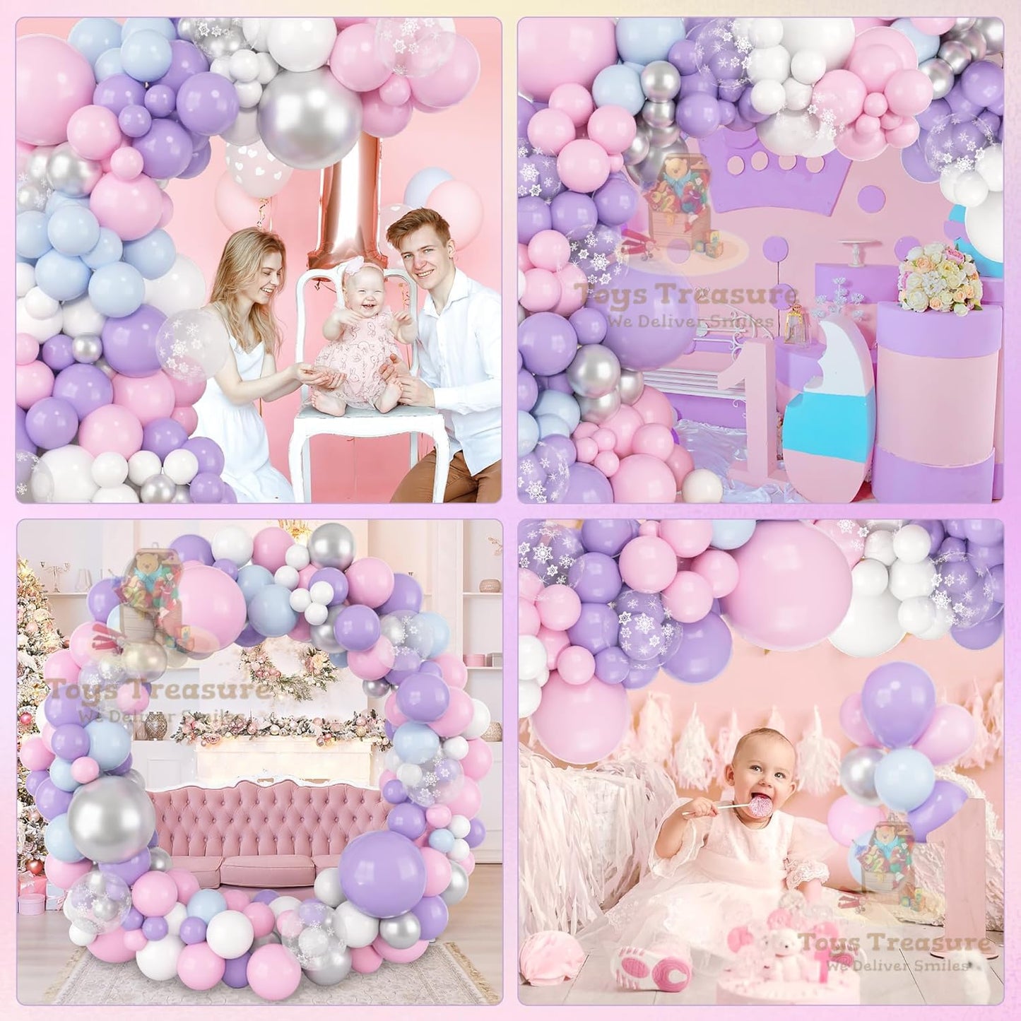 Purple Silver Latex Metallic Confetti Balloons kit - 153 Pcs Pack