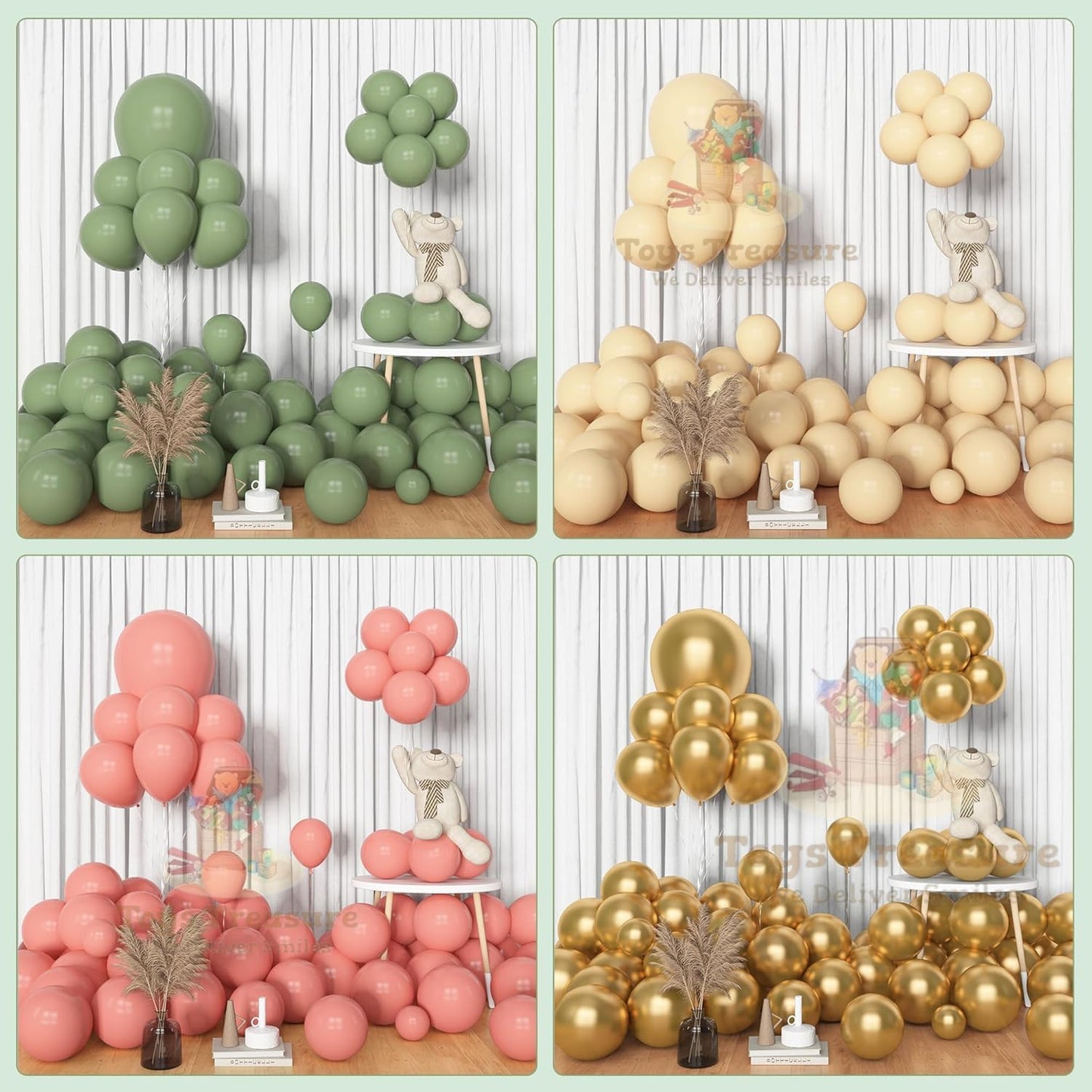 Green Pink Gold Latex Metallic Confetti Balloons kit - 153 Pcs Pack