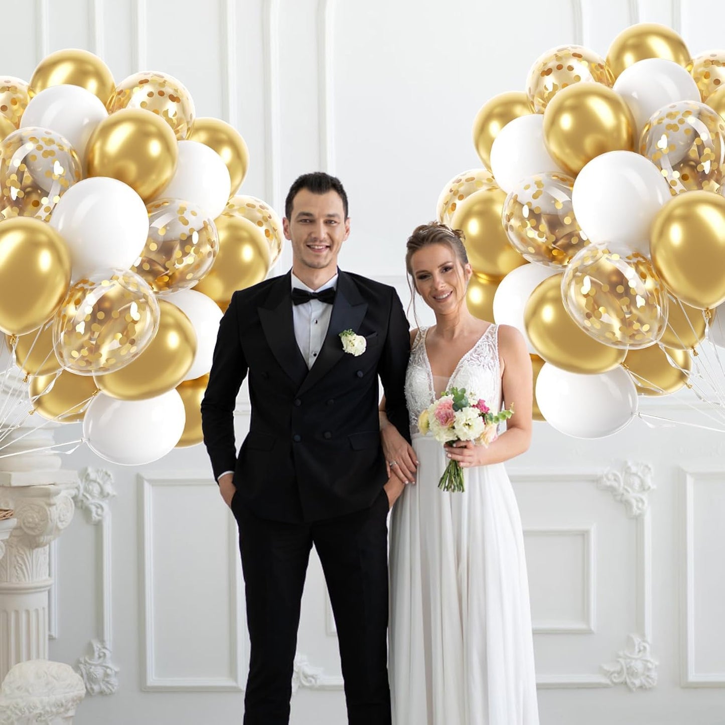 60 Pcs Metallic Gold White Confetti Balloons for Wedding & Birthday Party