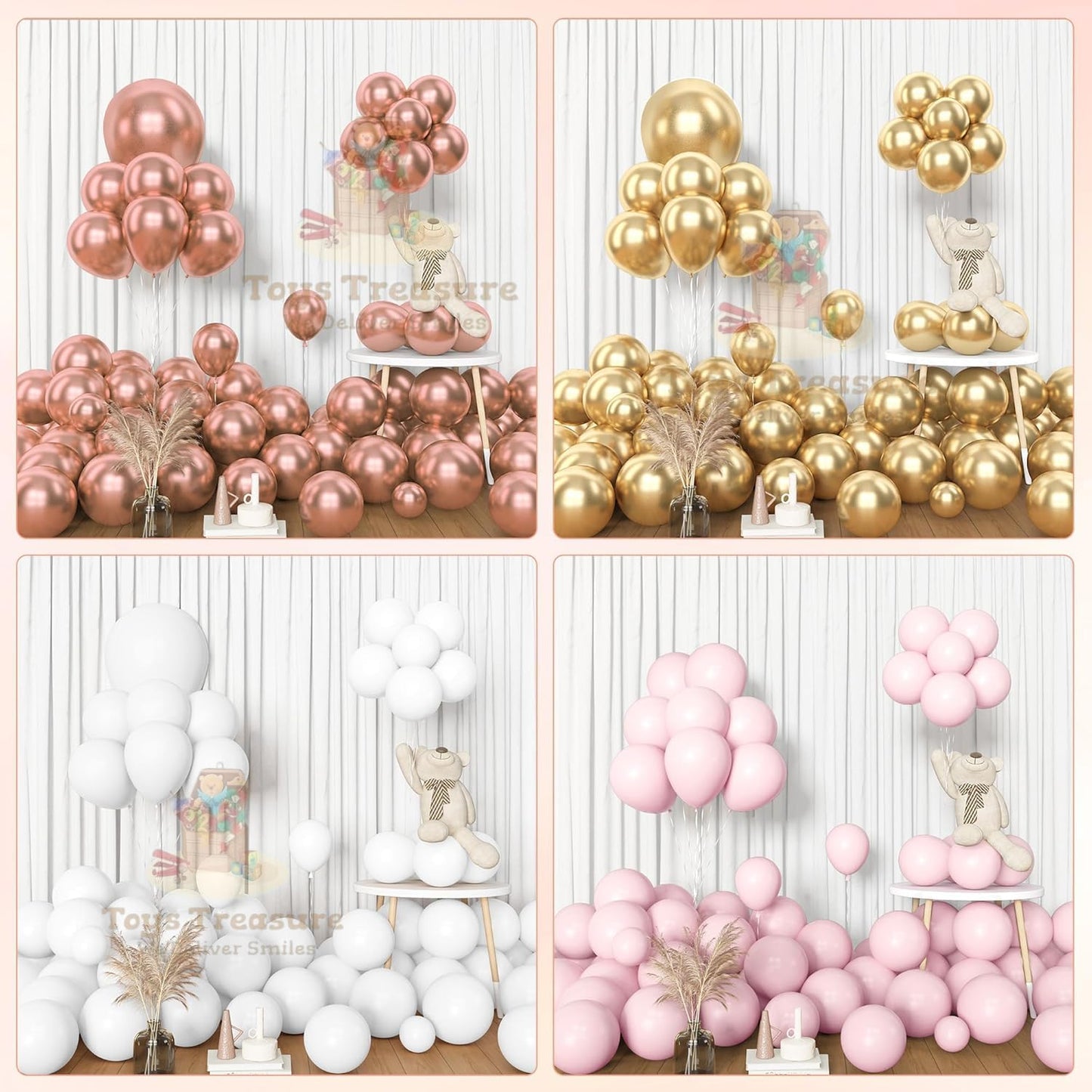 Pink White Gold Latex Metallic Confetti Balloons kit - 153 Pcs Pack