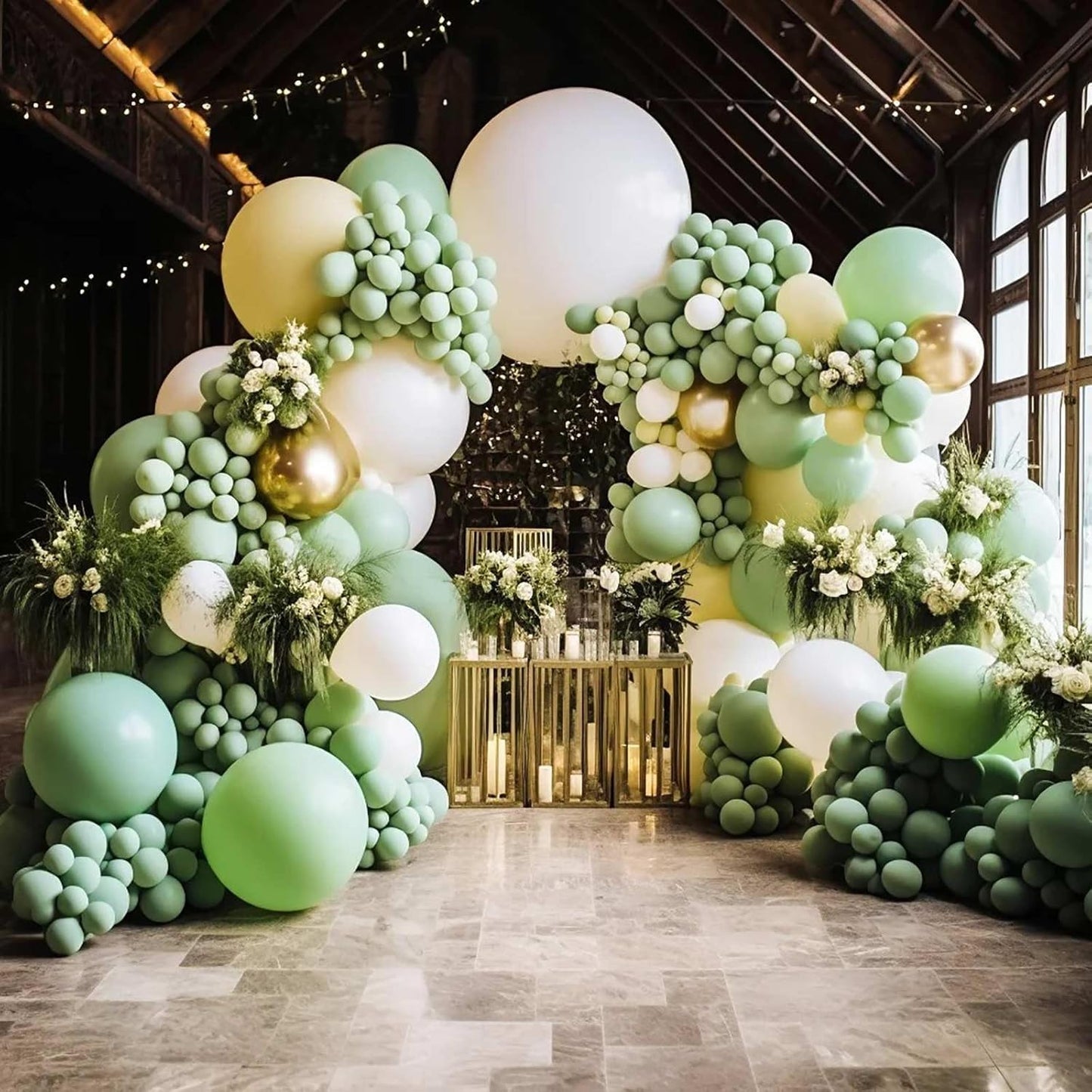 60 Pcs Metallic Gold Green and White Confetti Balloons for Wedding & Birthday Party
