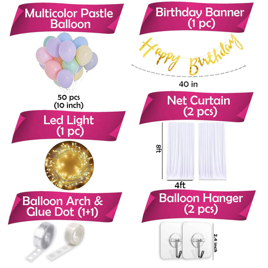Rainbow Balloon Birthday Decoration Kit – Pack of 58 Pcs