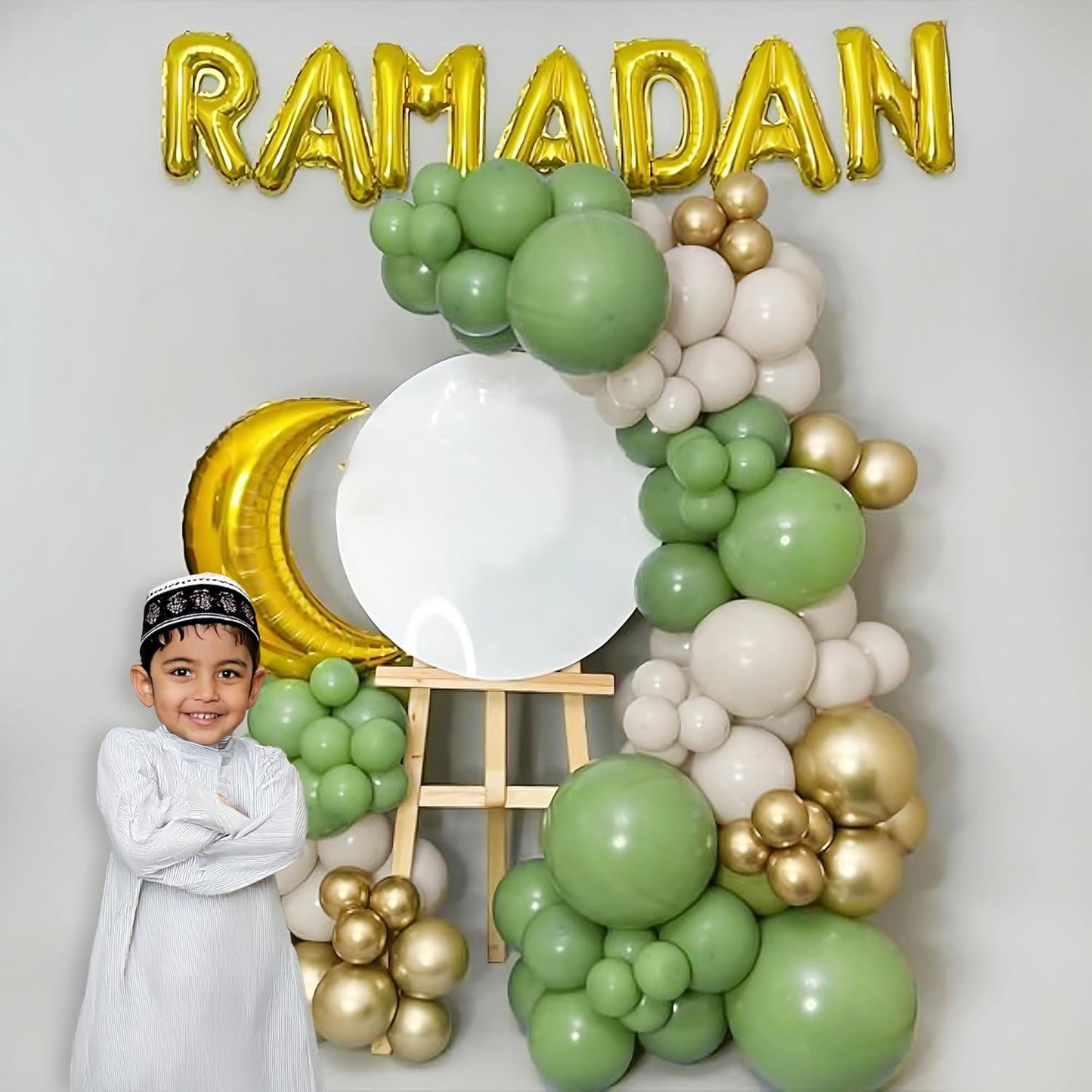 Ramadan Decorations with Olive & White Balloons, 54Pcs Pack