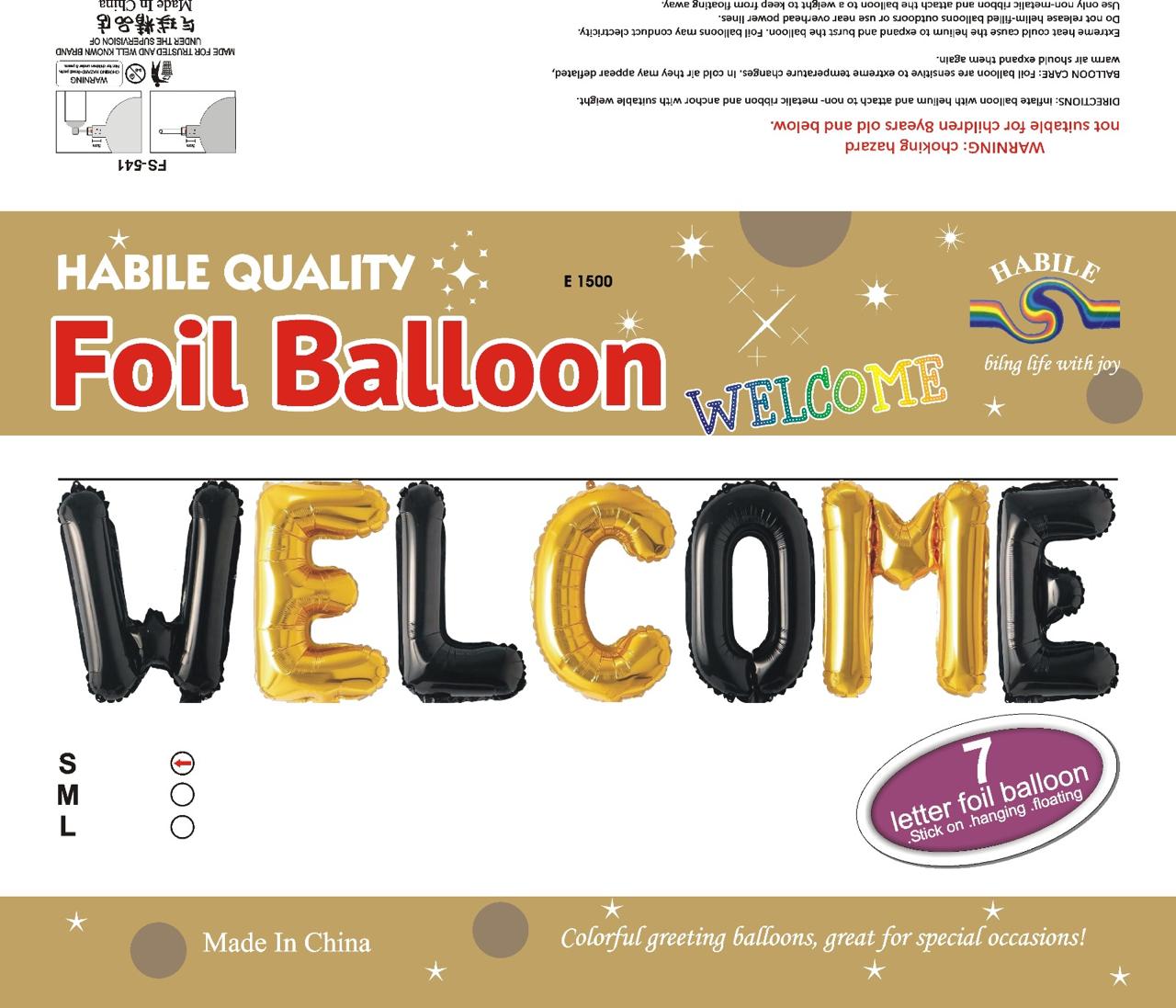 Welcome Foil Balloon Set – 7 Letter Golden & Black Balloons