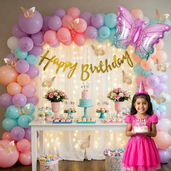 Butterfly Theme Happy Birthday Decoration Kit – 82 Pcs Combo