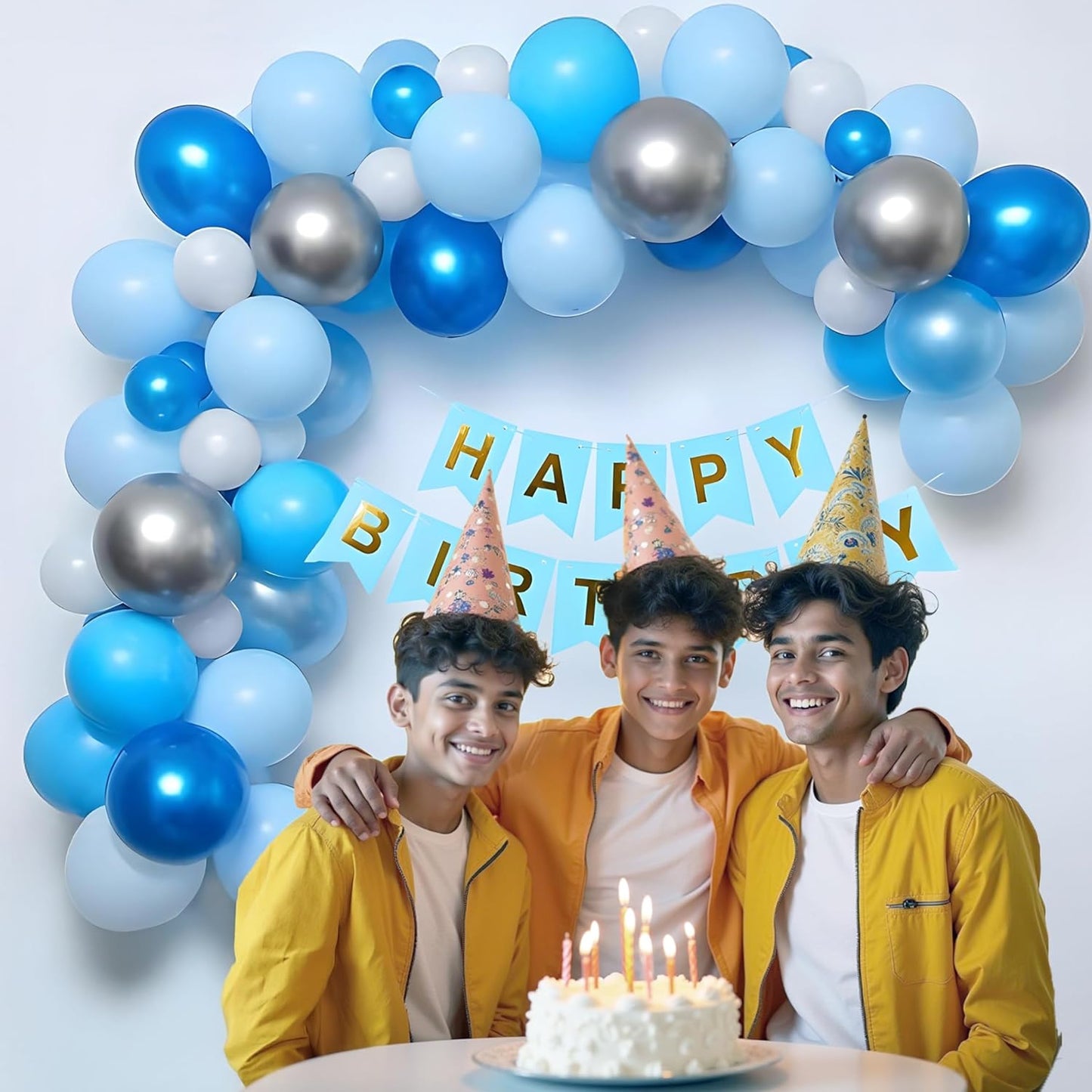 Premium 33-Piece Blue Silver Birthday Balloon Decoration Set with Banner for Boys