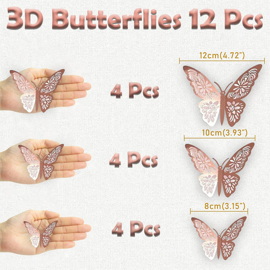 Party Propz Rose Gold 3D Butterfly Wall Stickers for Elegant Home Decor