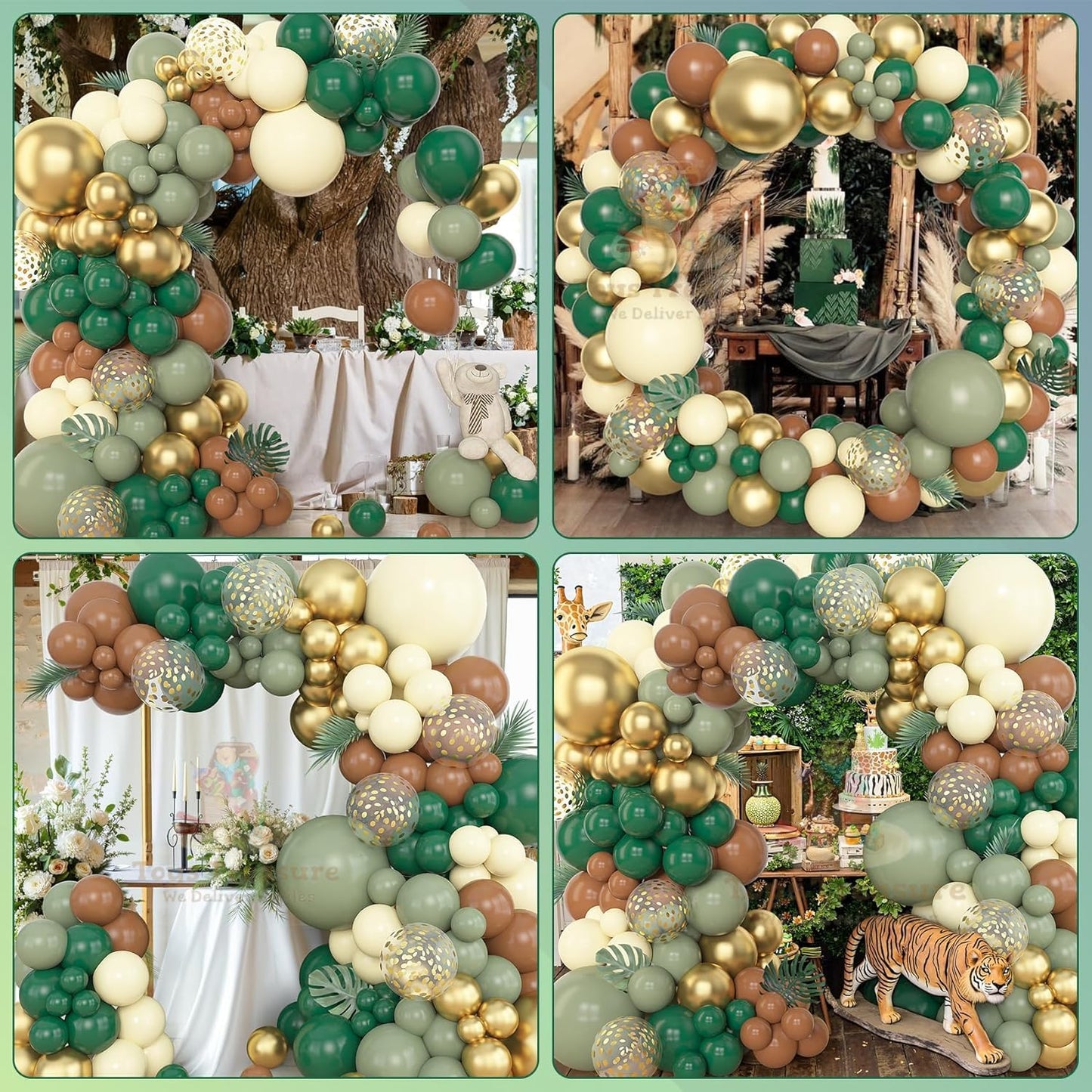 Brown Green Gold Balloons Decoration kit - 153 Pcs Pack